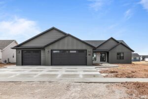 a brand new house with black and grey features