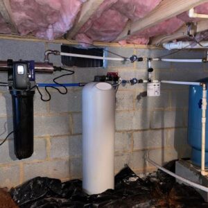 a soft water system with whole home filter and well tank