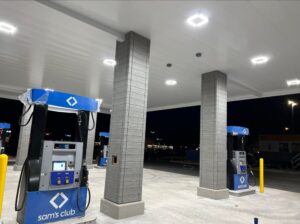 New concrete, pillars, and ceiling at a gas station